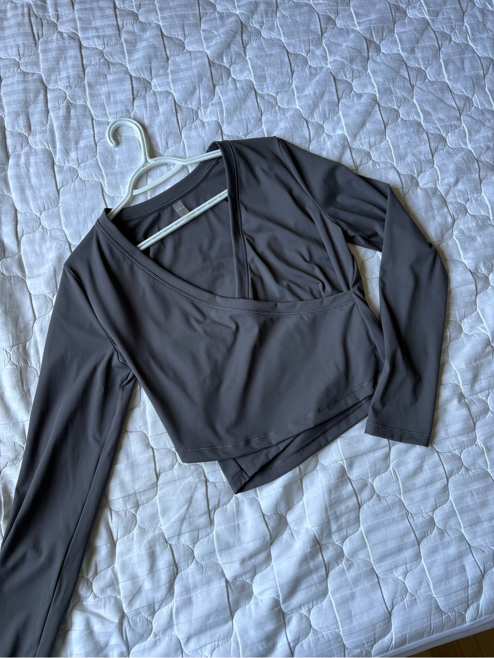 Sporty Charcoal Long-Sleeve Cropped Wrap Top